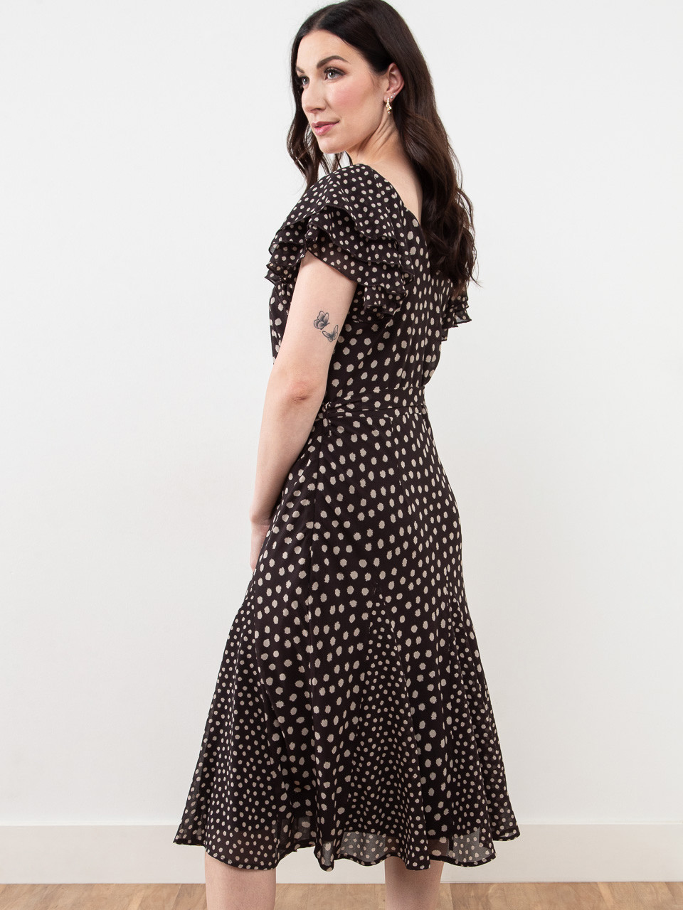 Chiffon Flutter Sleeve Mocha Dress