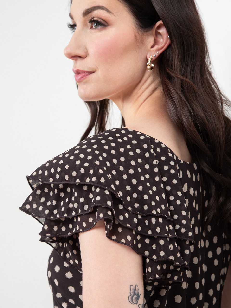 Chiffon Flutter Sleeve Mocha Dress