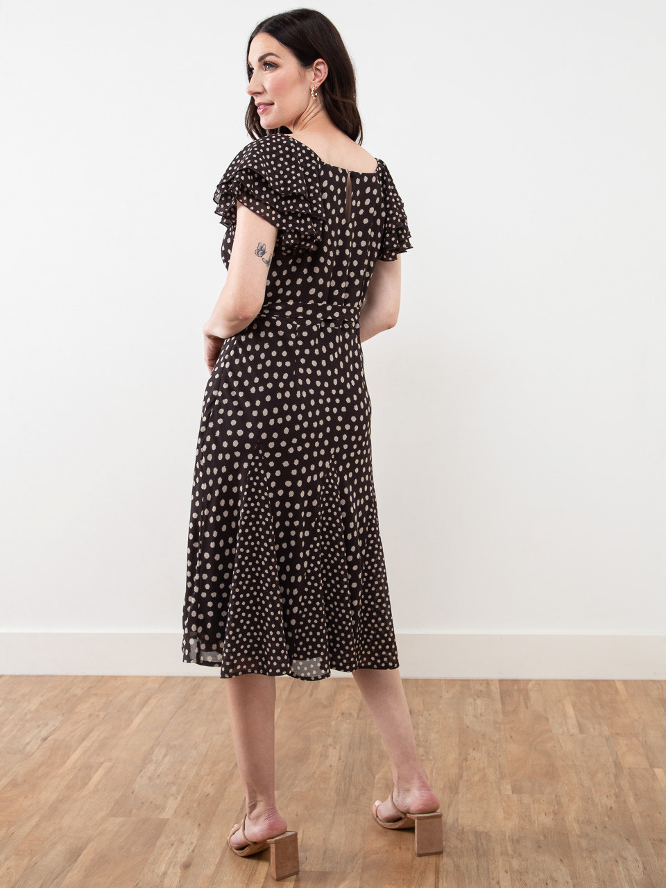 Chiffon Flutter Sleeve Mocha Dress