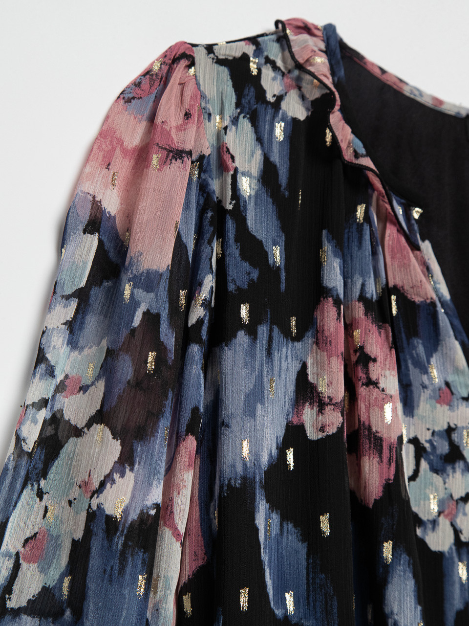 Chiffon Ruffle Trim Blouse with Bubble Hem