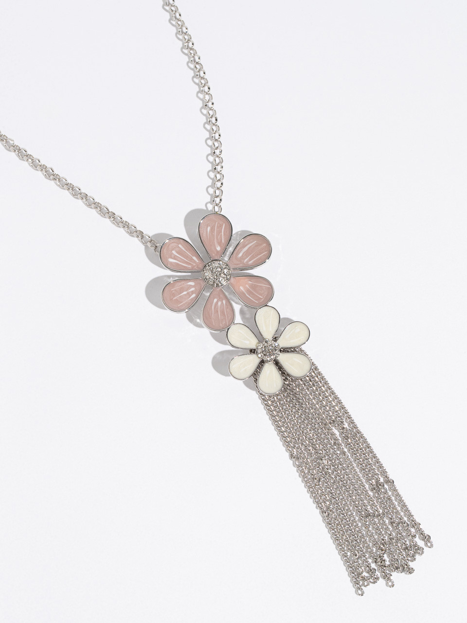 Dusty Purple/White Flower Long Tassel Necklace