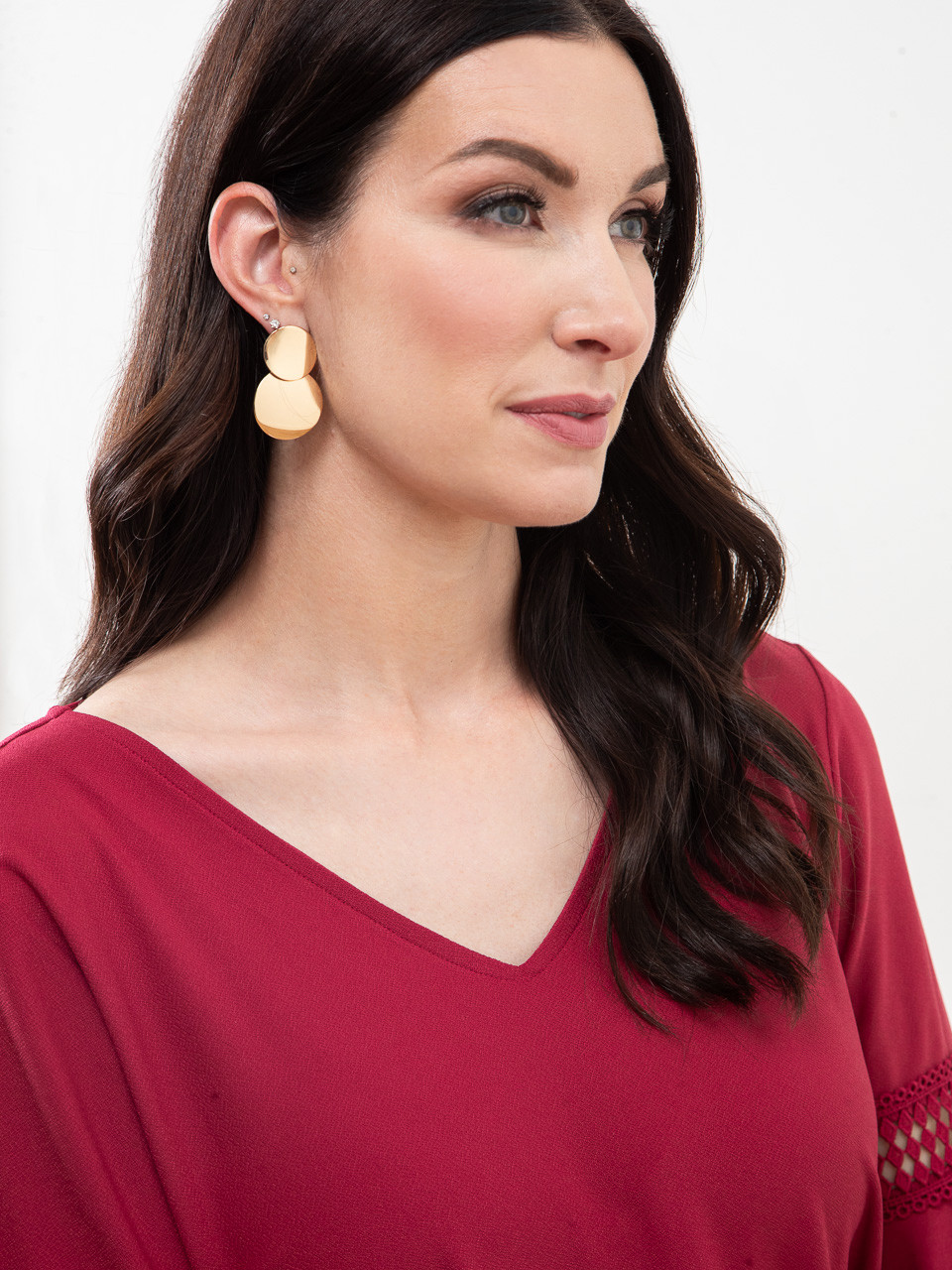 Gold 2-Tier Button Earrings