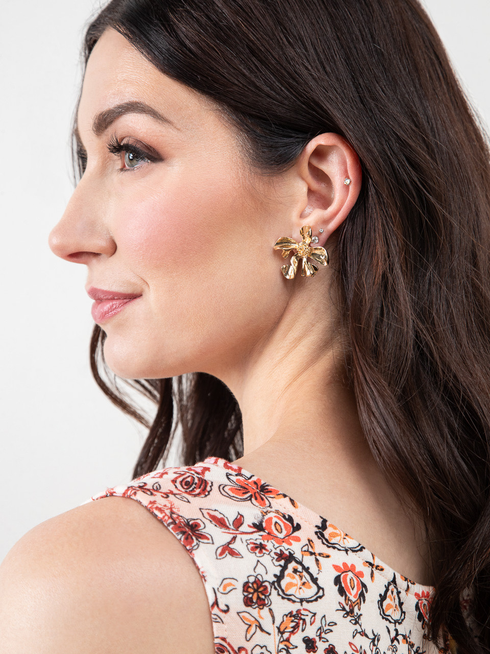 Gold 3D Cornflower Statement Earrings