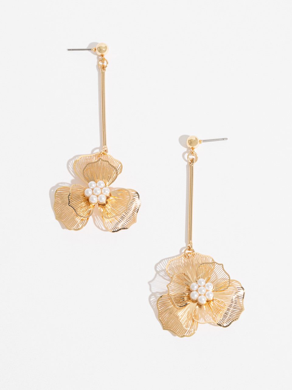 Gold 3D Floral Drop Earrings