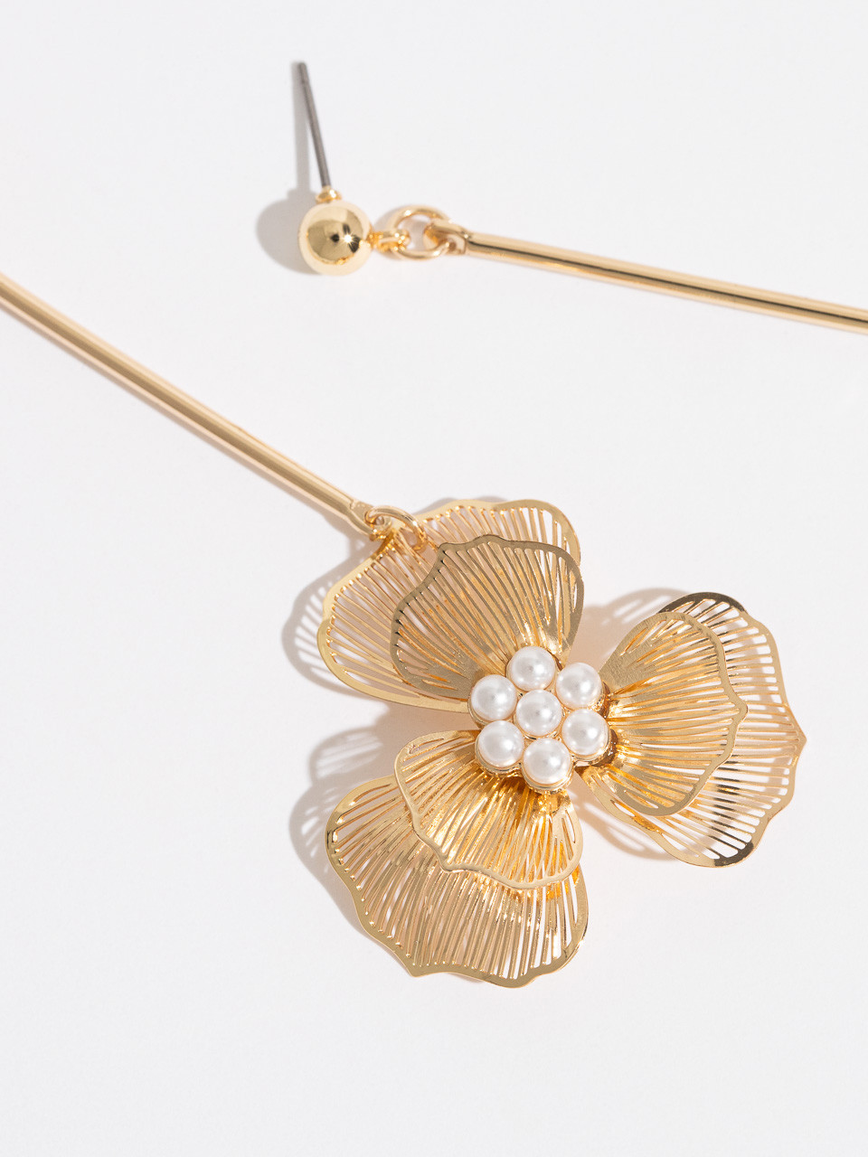 Gold 3D Floral Drop Earrings