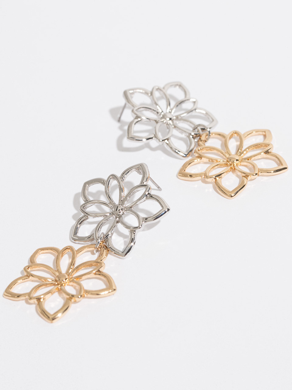 Gold & Silver Tiered Flower Earrings