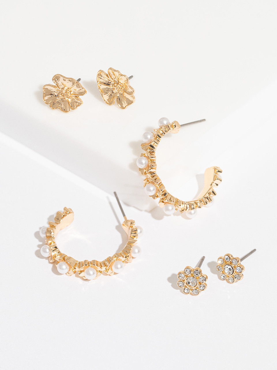 Gold Floral Earring Trio