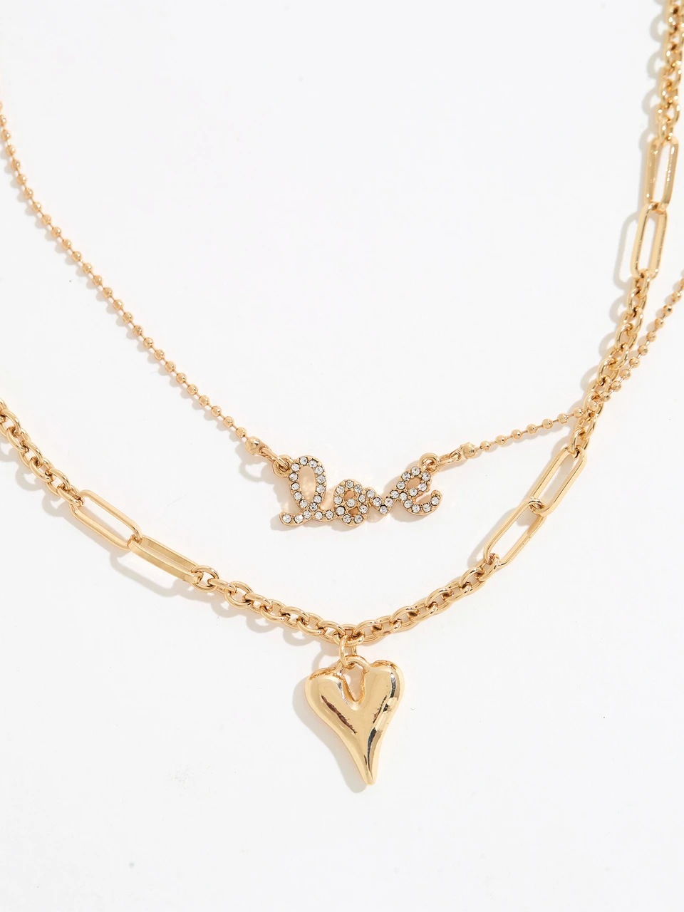 Gold Heart & Love Pendant Stackable Necklaces