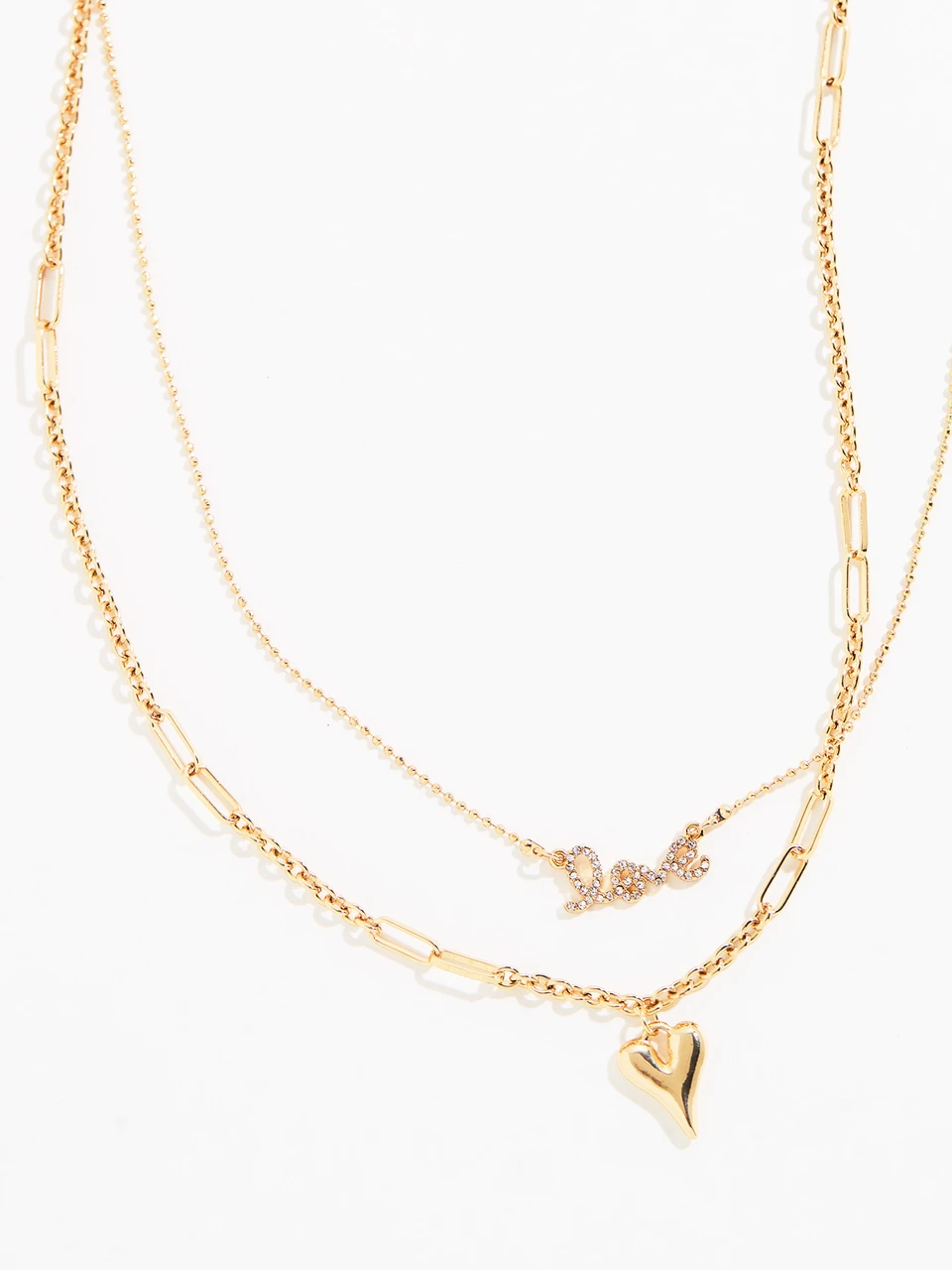 Gold Heart & Love Pendant Stackable Necklaces