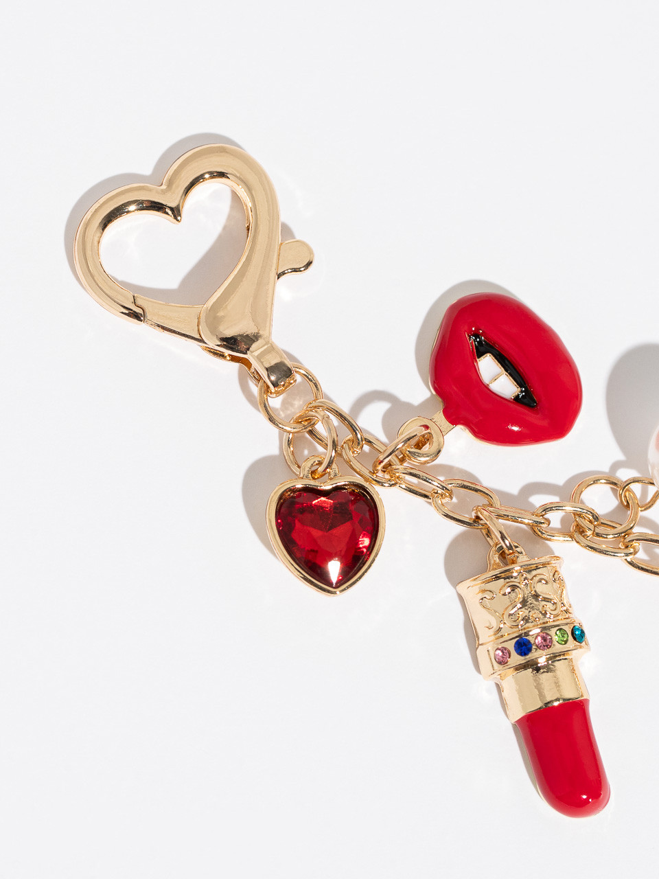 Hot Pink Bag/Pearl/Heart/Lips Charm Key Chain