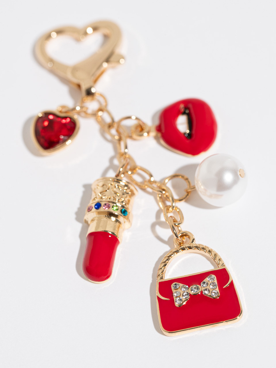 Hot Pink Bag/Pearl/Heart/Lips Charm Key Chain