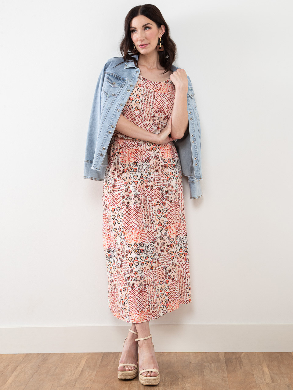 Linen Blend Floral Maxi Skirt