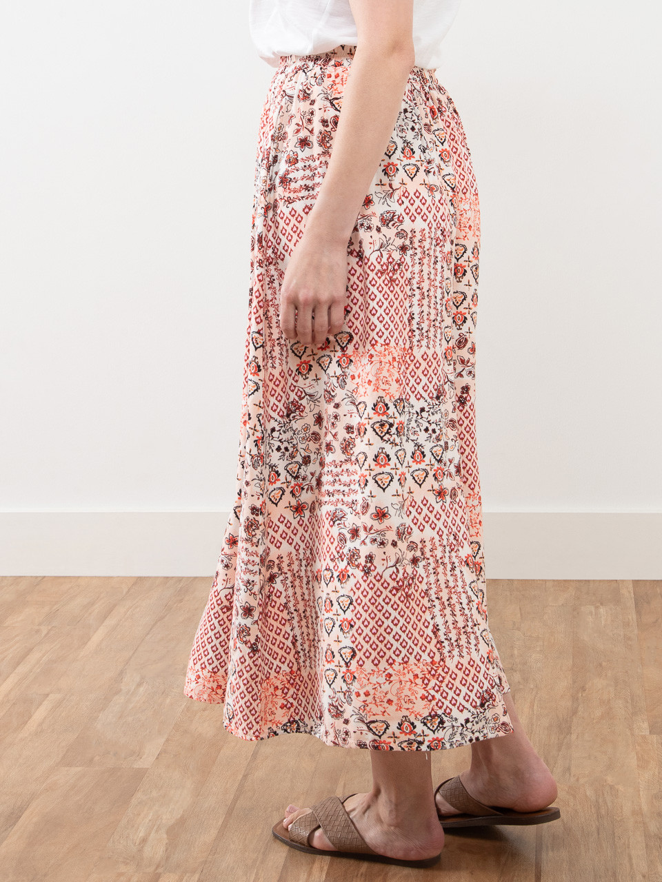 Linen Blend Floral Maxi Skirt