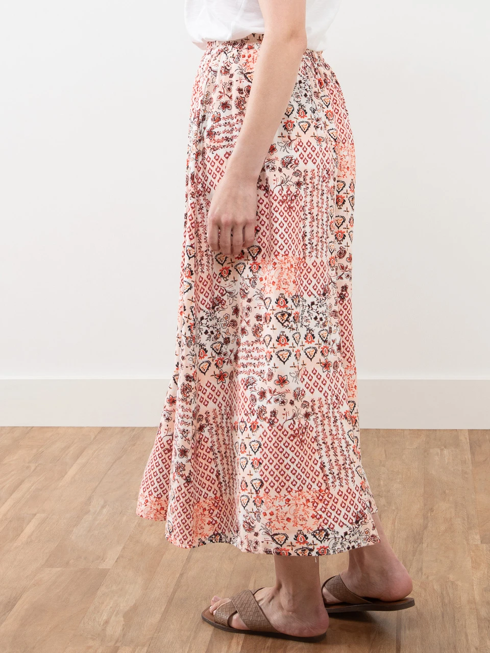 Linen Blend Floral Maxi Skirt