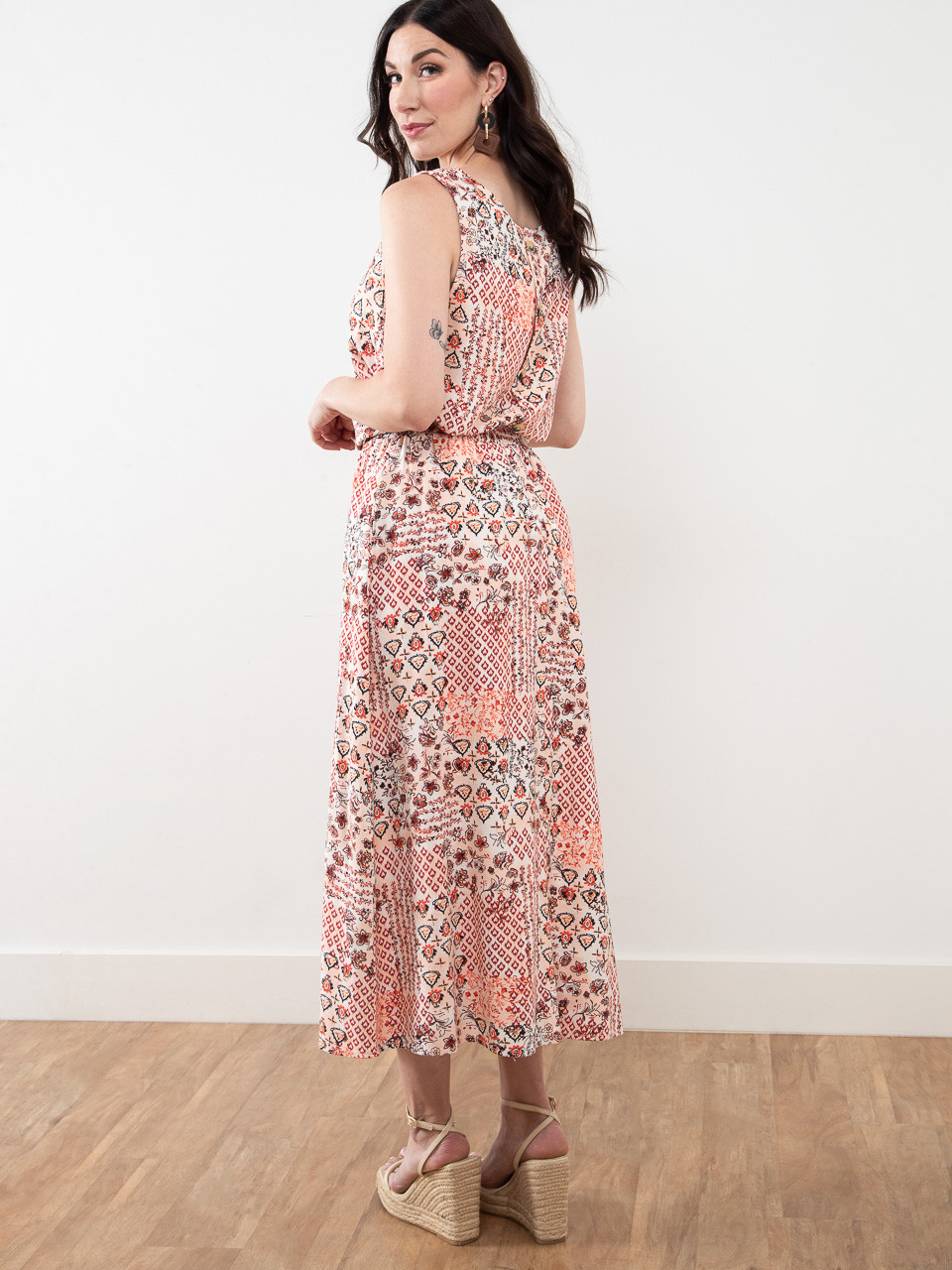 Linen Blend Floral Maxi Skirt