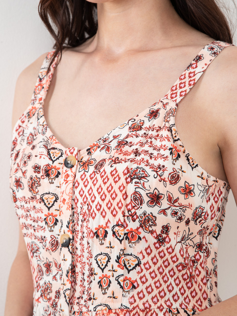 Linen Stripe V-Neck Dress in Floral