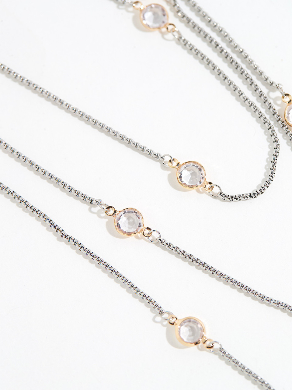 Long Multi-Layer Silver & Crystal Necklace
