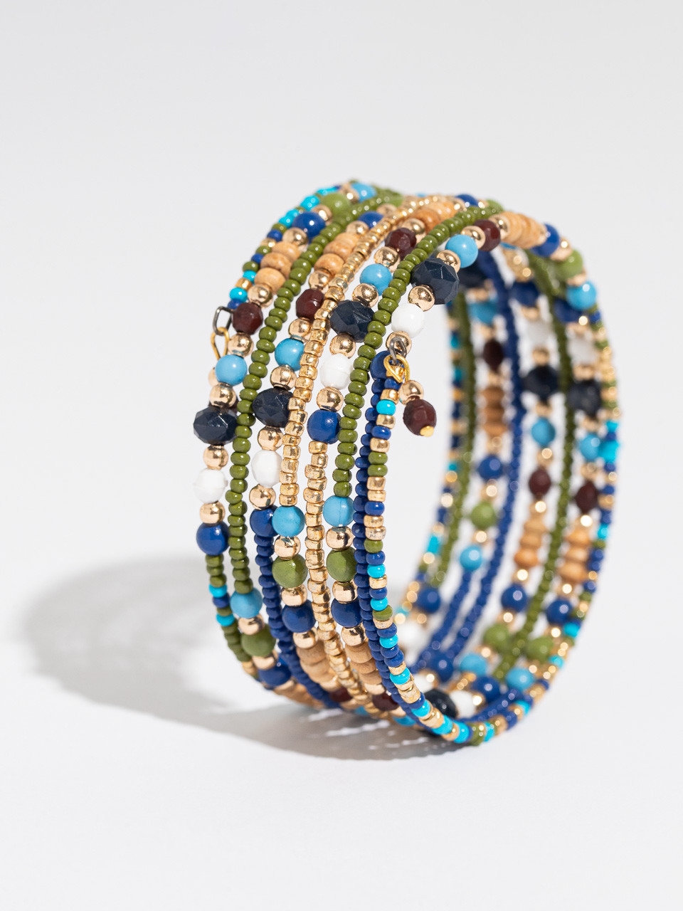 Multi Bead Coil Bracelet in Turquoise