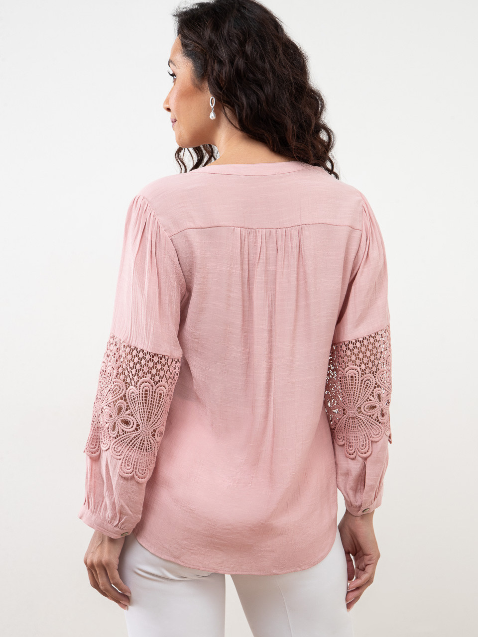 Petite Crochet-Insert Button Blouse