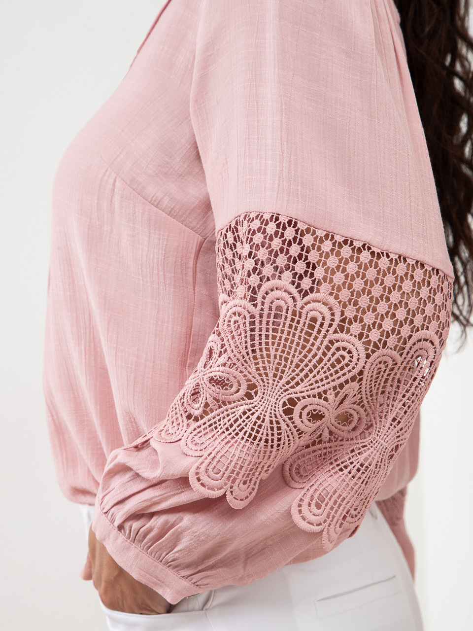 Petite Crochet-Insert Button Blouse