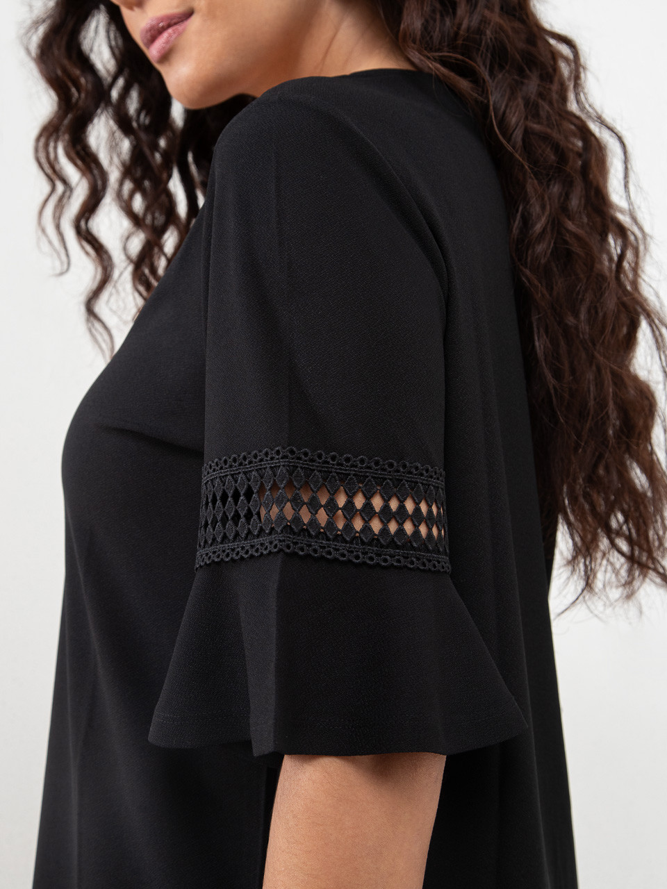 Petite Flared Sleeve Black Top