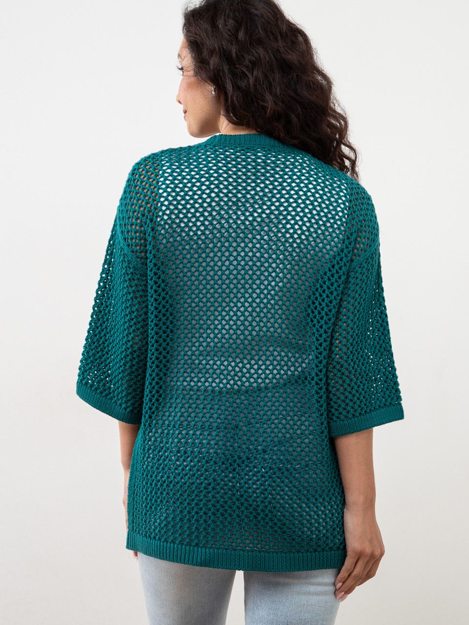 Petite Open Stitch Knit Peacock Kimono Sweater