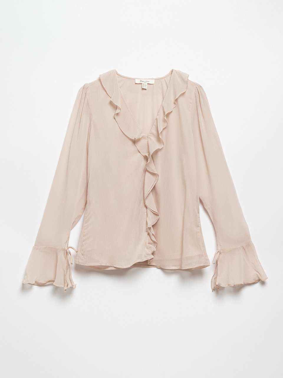 Ruffle Chiffon Popover Blouse in Sand by Haver + Blair
