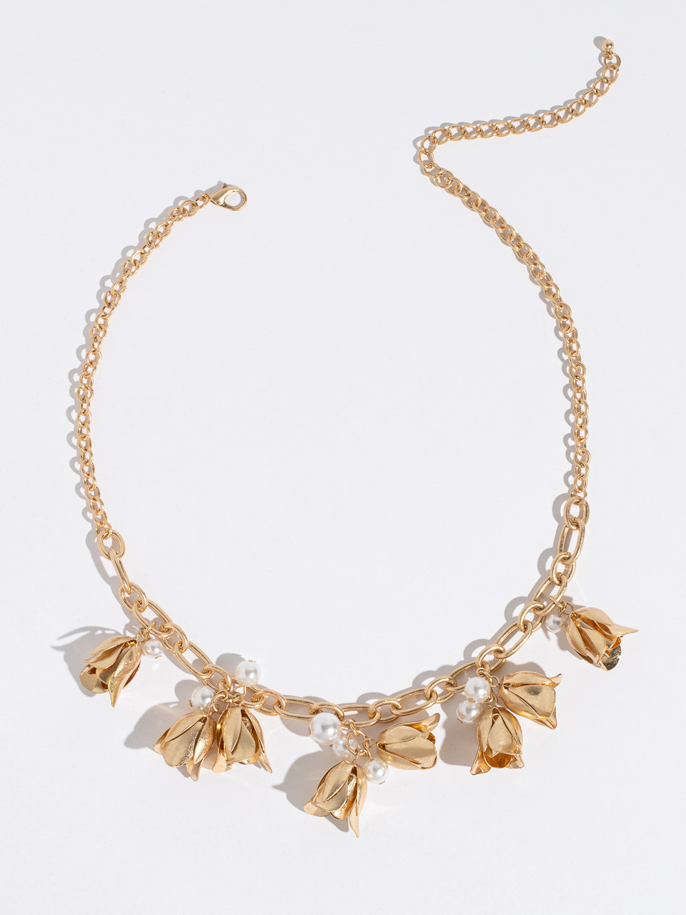 Short Antique Gold Floral Charm Necklace
