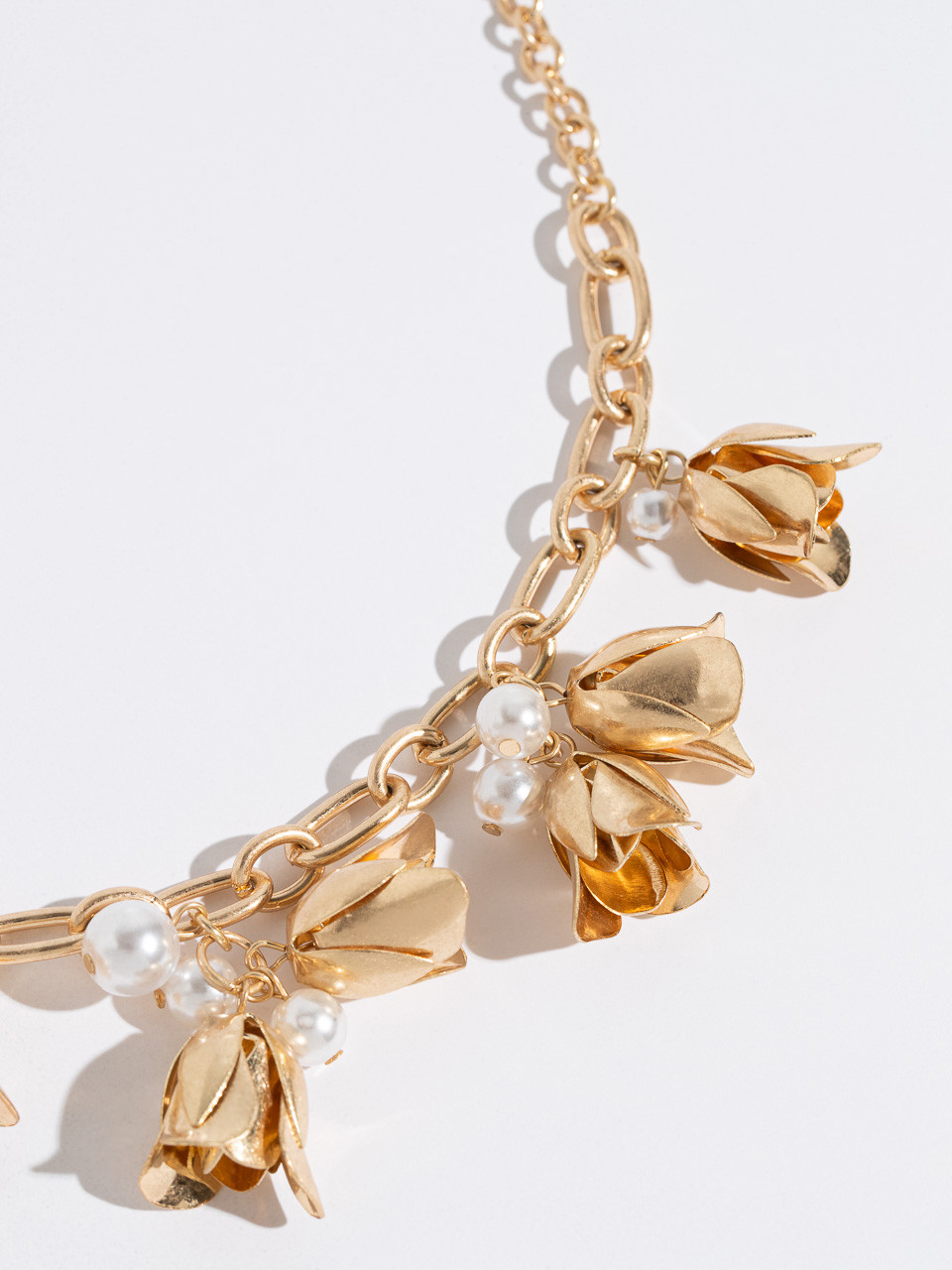 Short Antique Gold Floral Charm Necklace