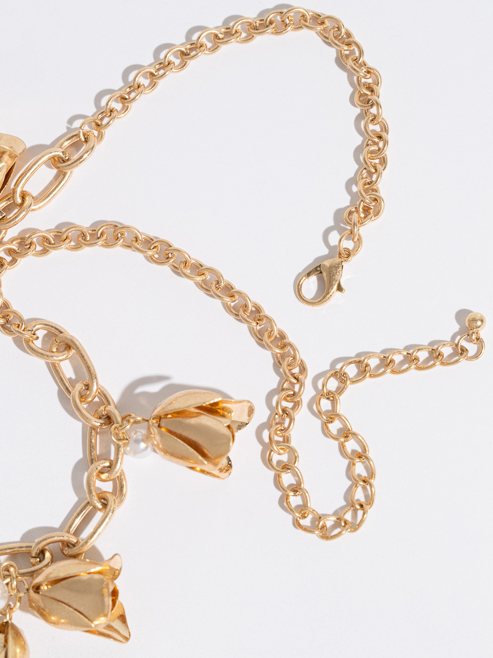 Short Antique Gold Floral Charm Necklace