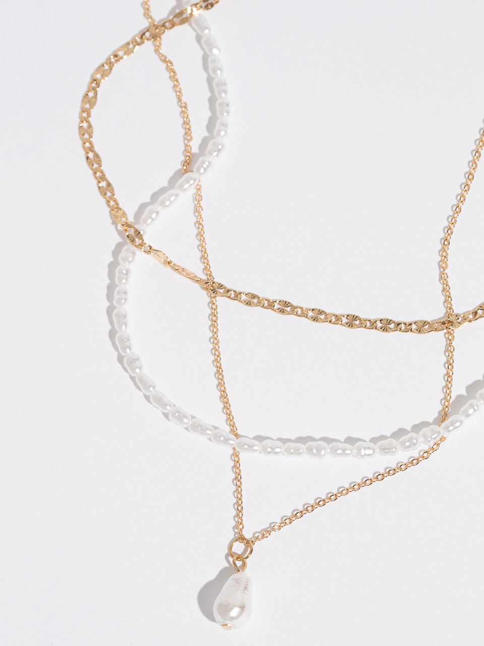 Short Gold/Pearl Necklace Trio