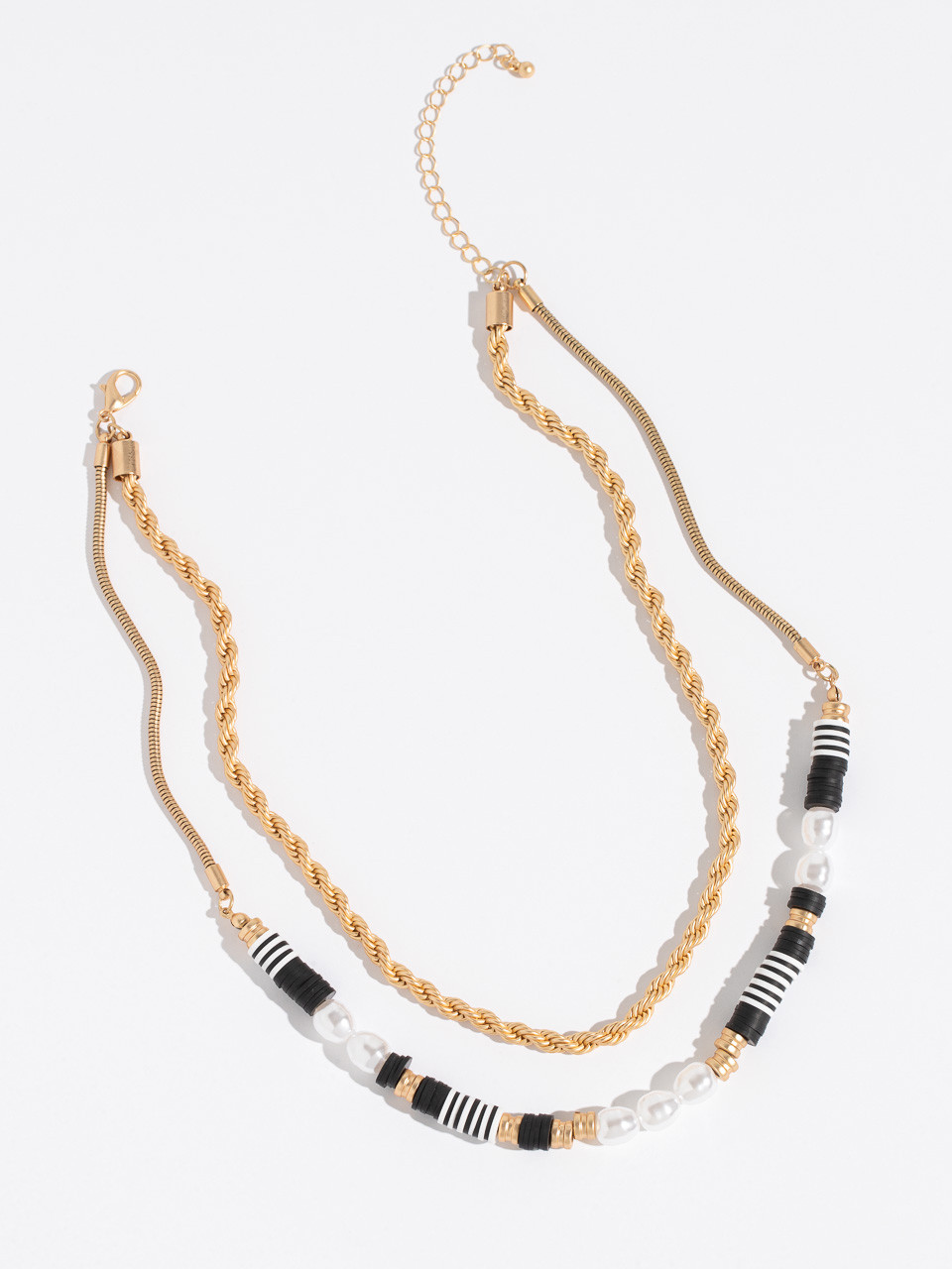 Short Gold/White/Black Double Chain Necklace