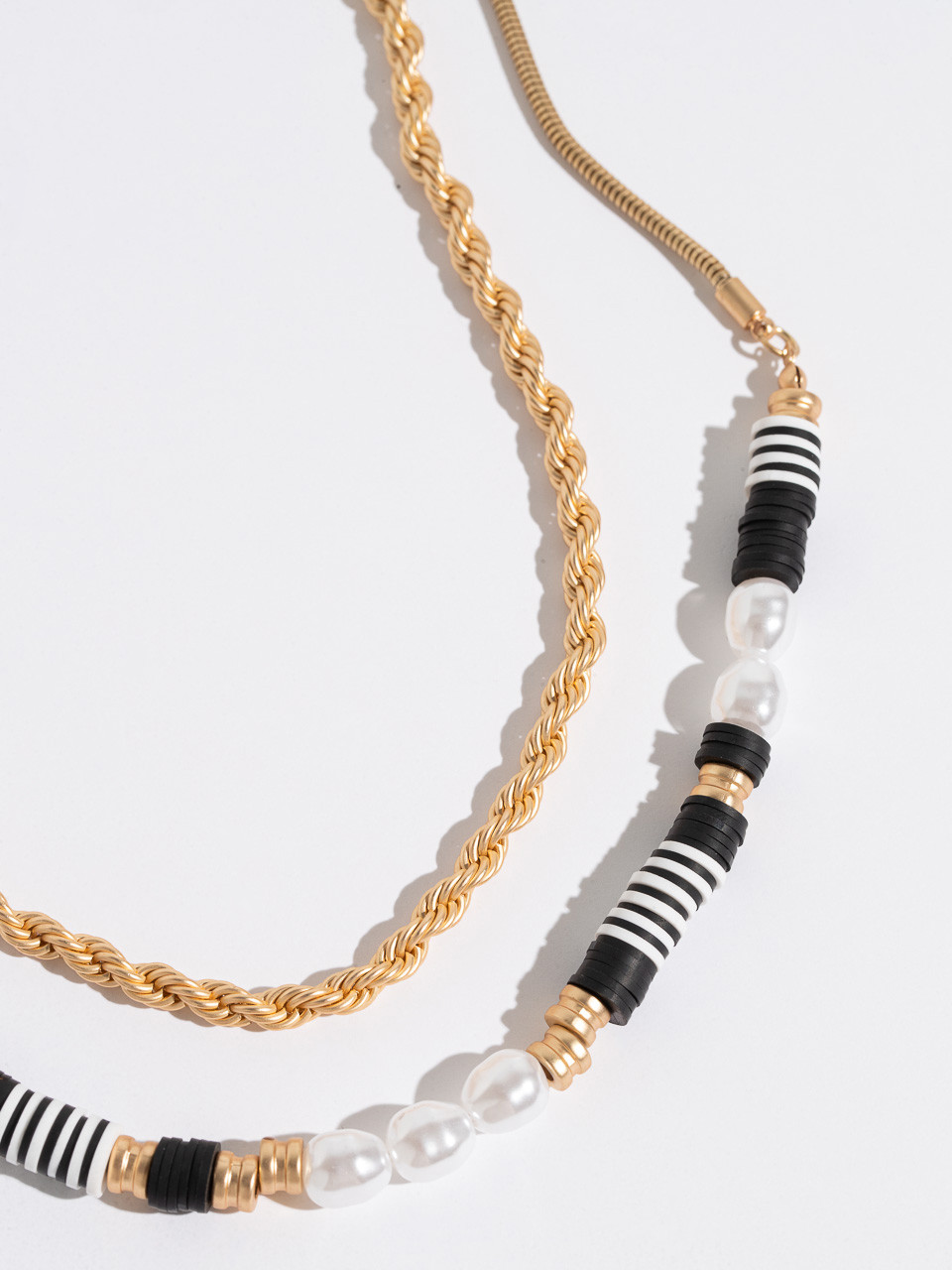 Short Gold/White/Black Double Chain Necklace