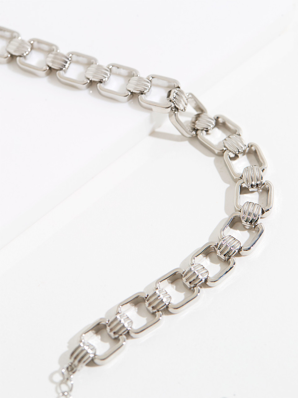 Short Silver Square Link Necklace