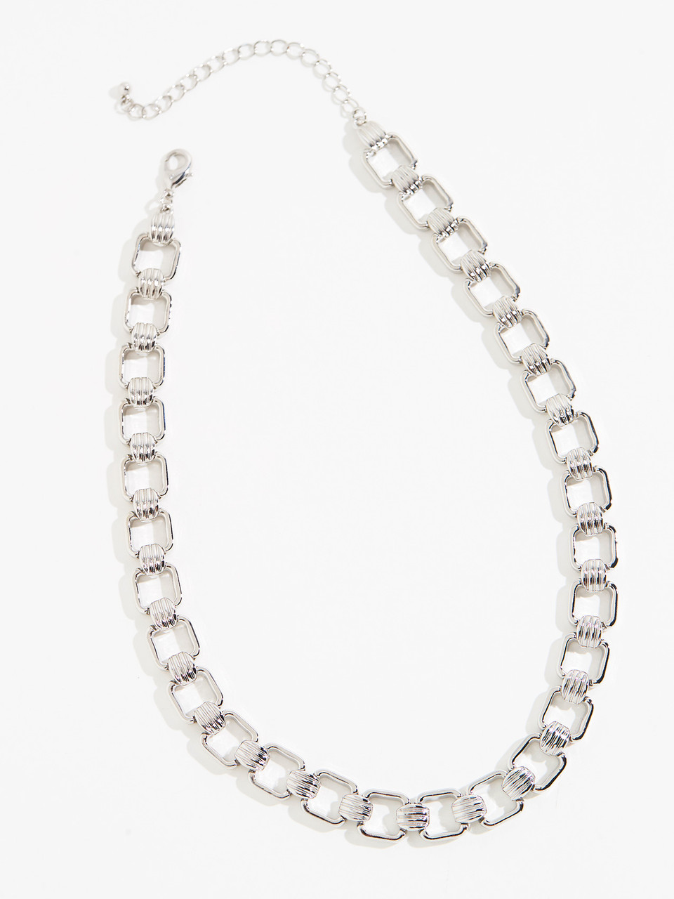 Short Silver Square Link Necklace