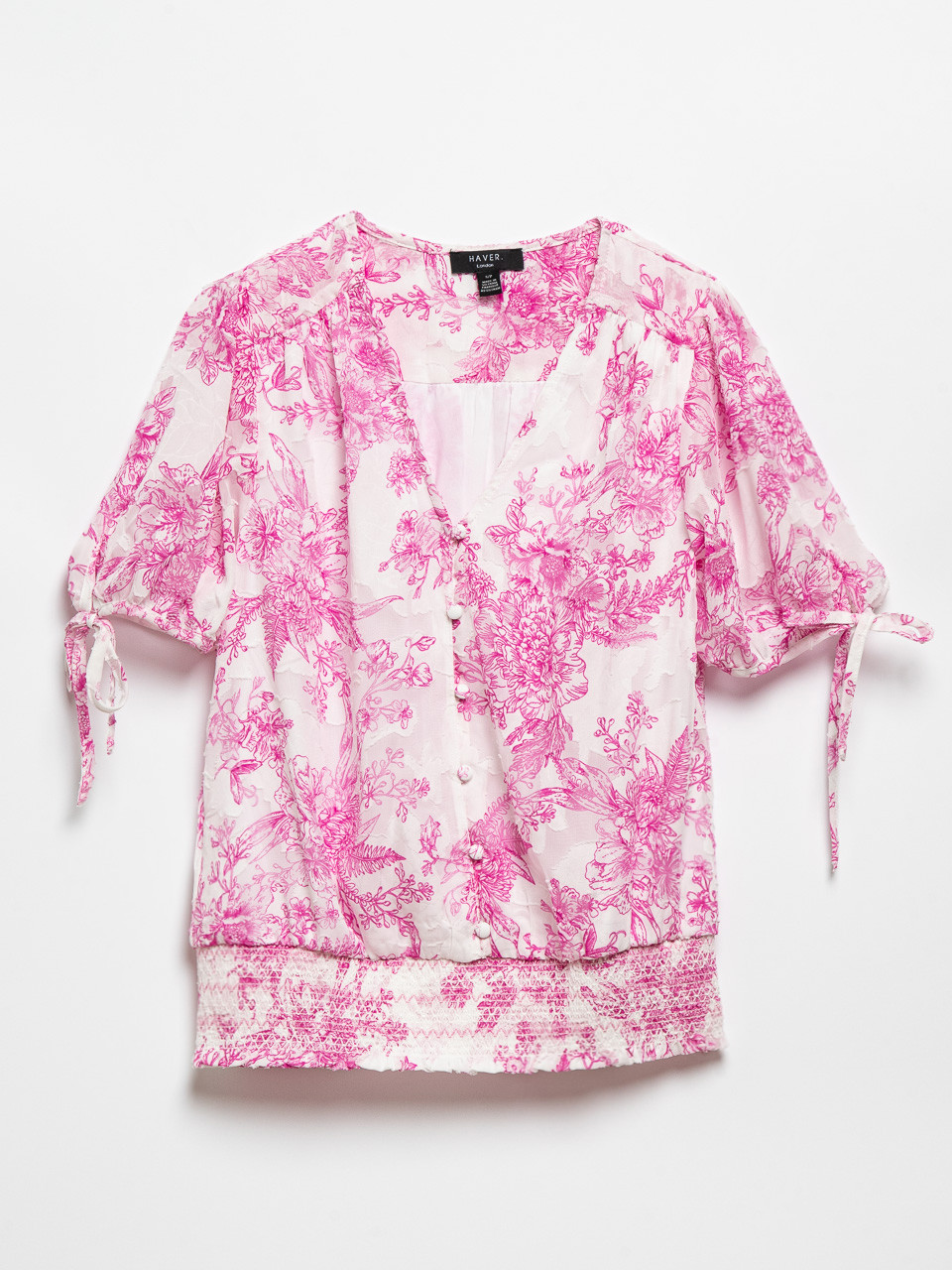 Short Sleeve Ivory/Pink Smock Bottom Blouse by Haver