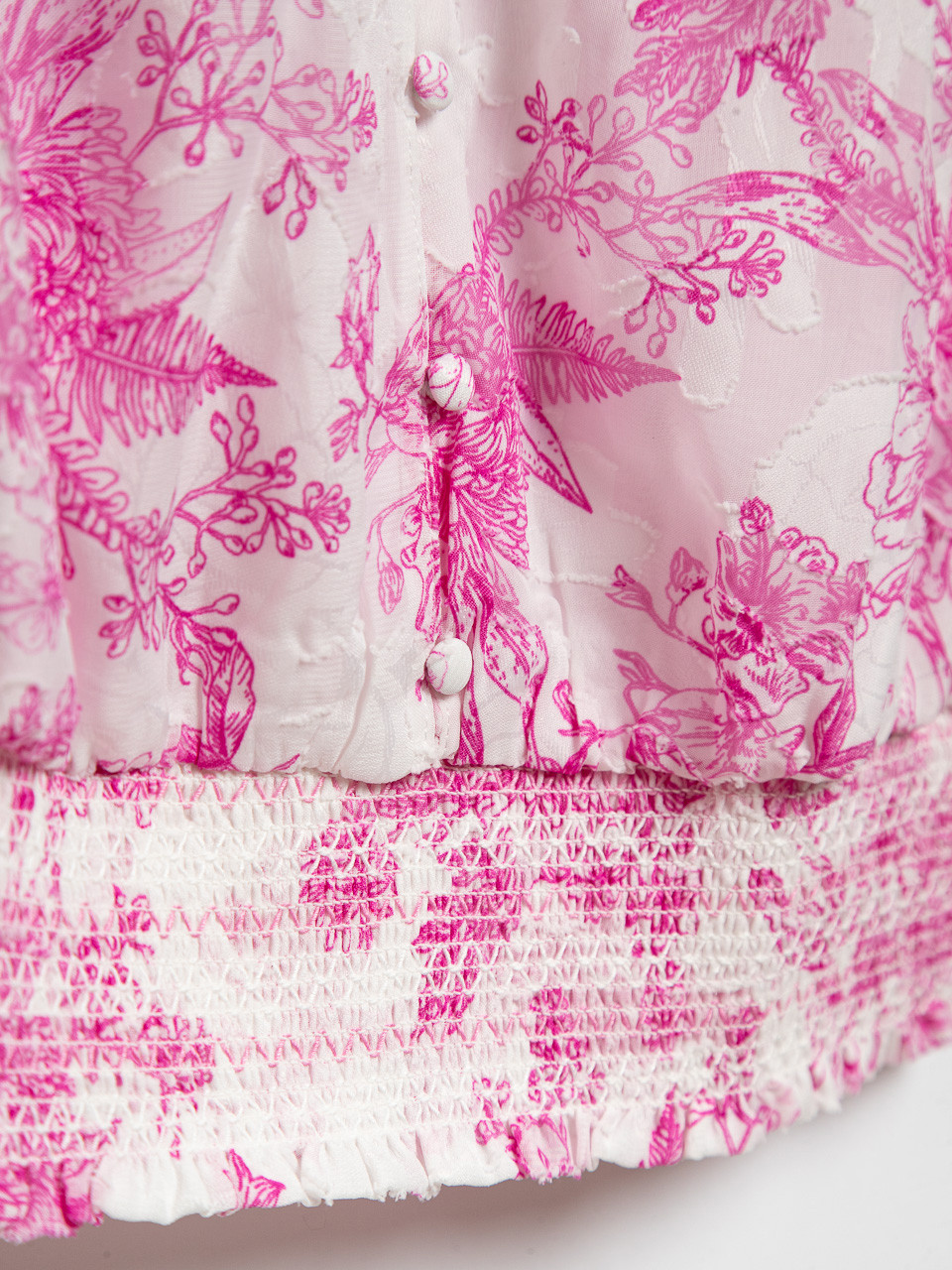 Short Sleeve Ivory/Pink Smock Bottom Blouse by Haver