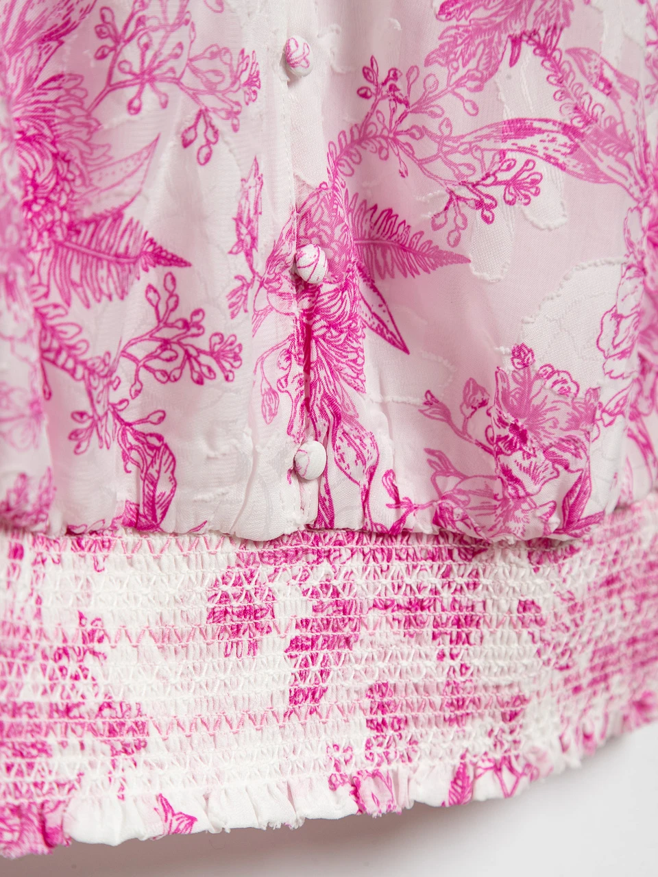Short Sleeve Ivory/Pink Smock Bottom Blouse by Haver