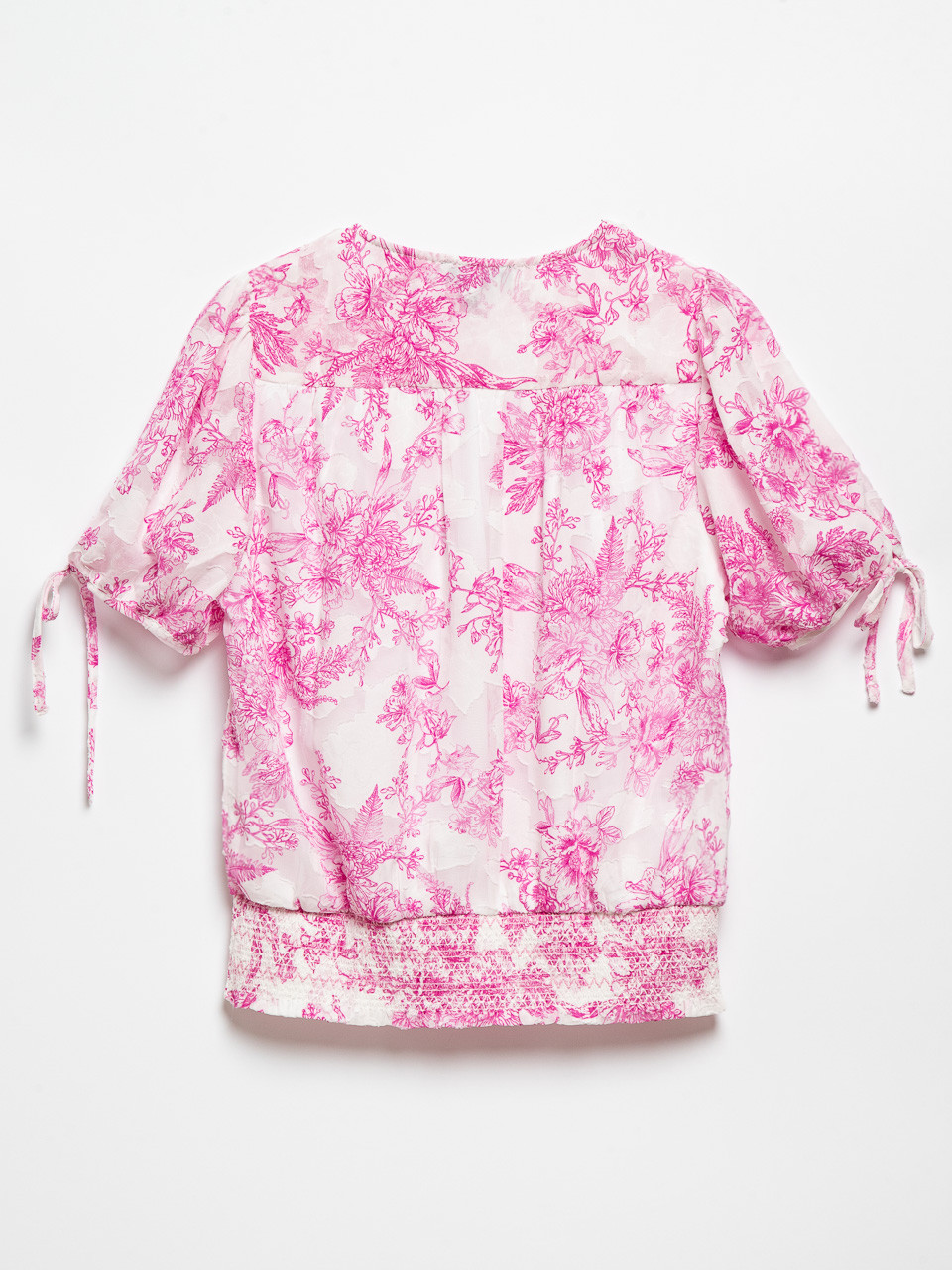 Short Sleeve Ivory/Pink Smock Bottom Blouse by Haver