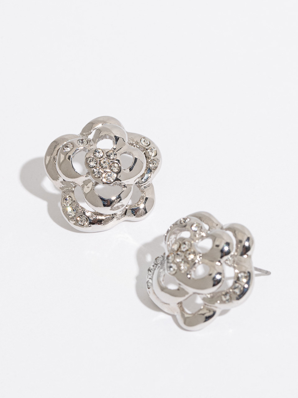 Silver 3D Flower Earrings