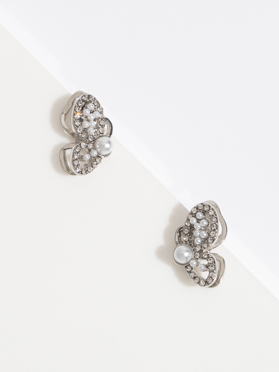 Silver & Pearl Butterfly Stud Earrings