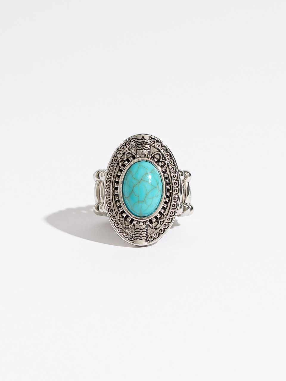 Silver & Turquoise Oval Stretch Ring