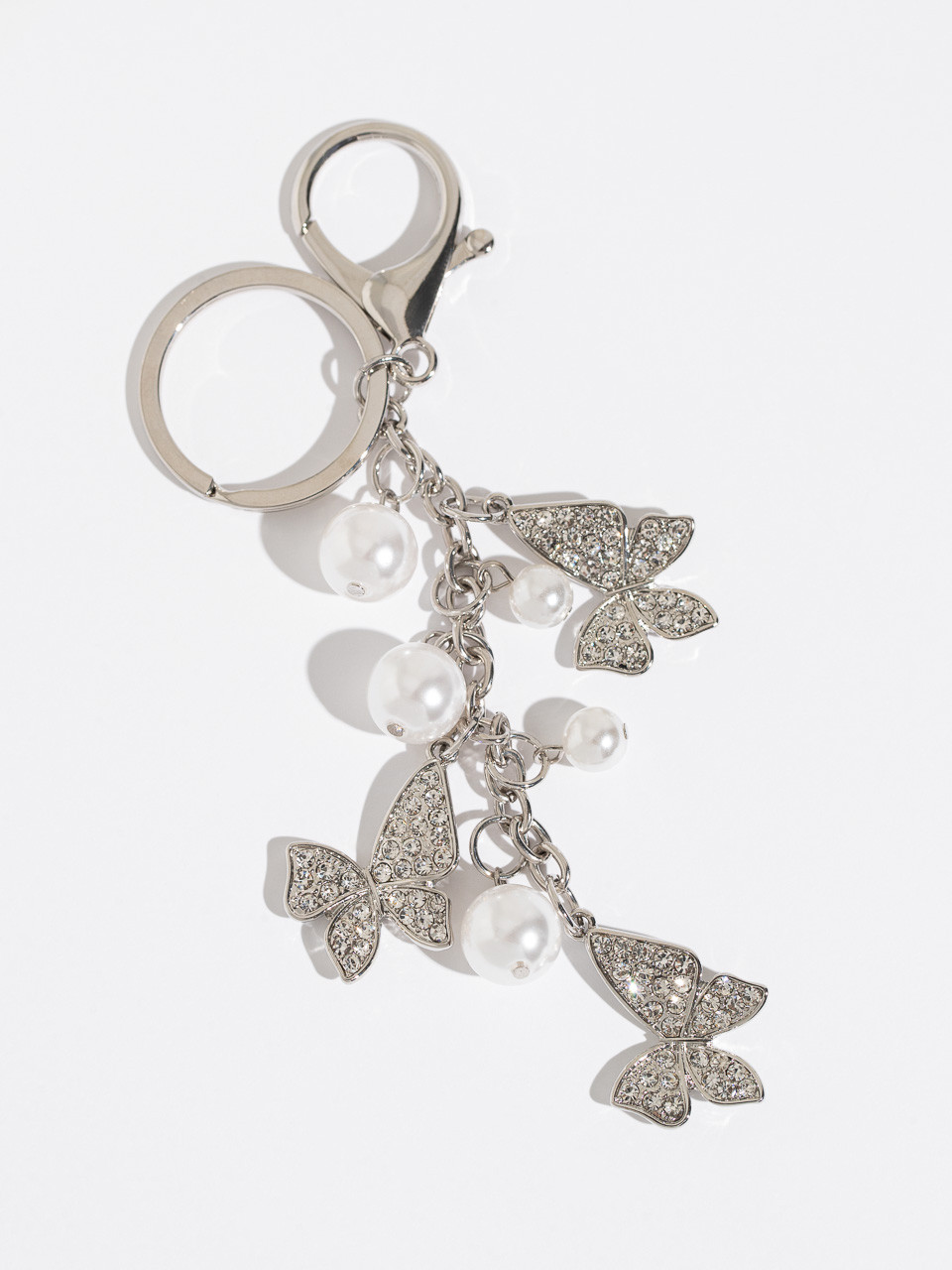 Silver/Pearl Pave Butterfly Key Chain