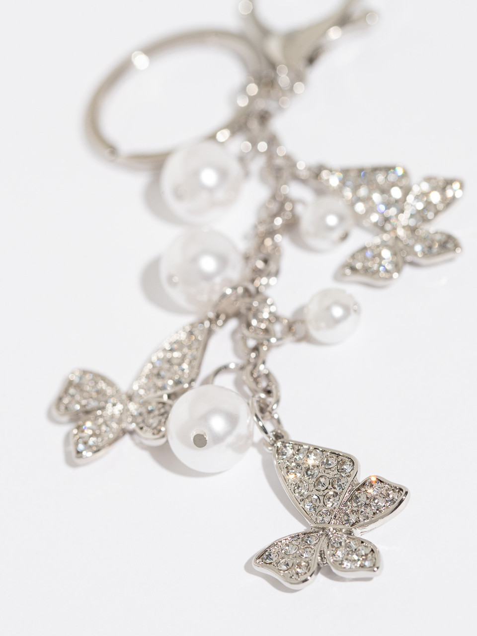 Silver/Pearl Pave Butterfly Key Chain