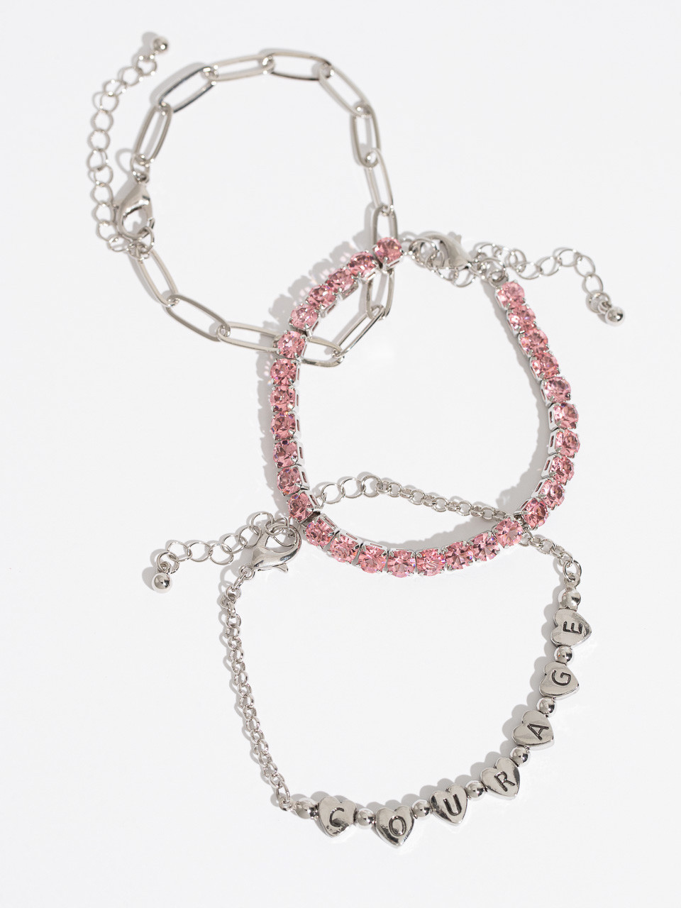 Silver/Pink Breast Cancer Bracelet Trio