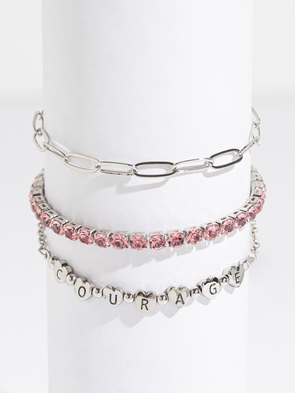 Silver/Pink Breast Cancer Bracelet Trio