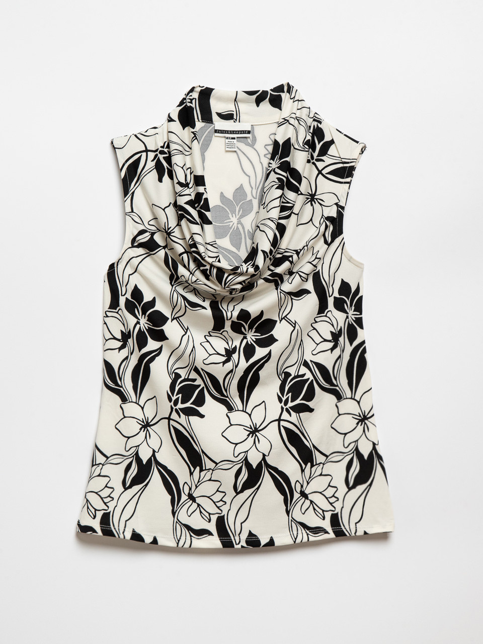 Sleeveless Cowl Neck Top in Ivory/Black Floral
