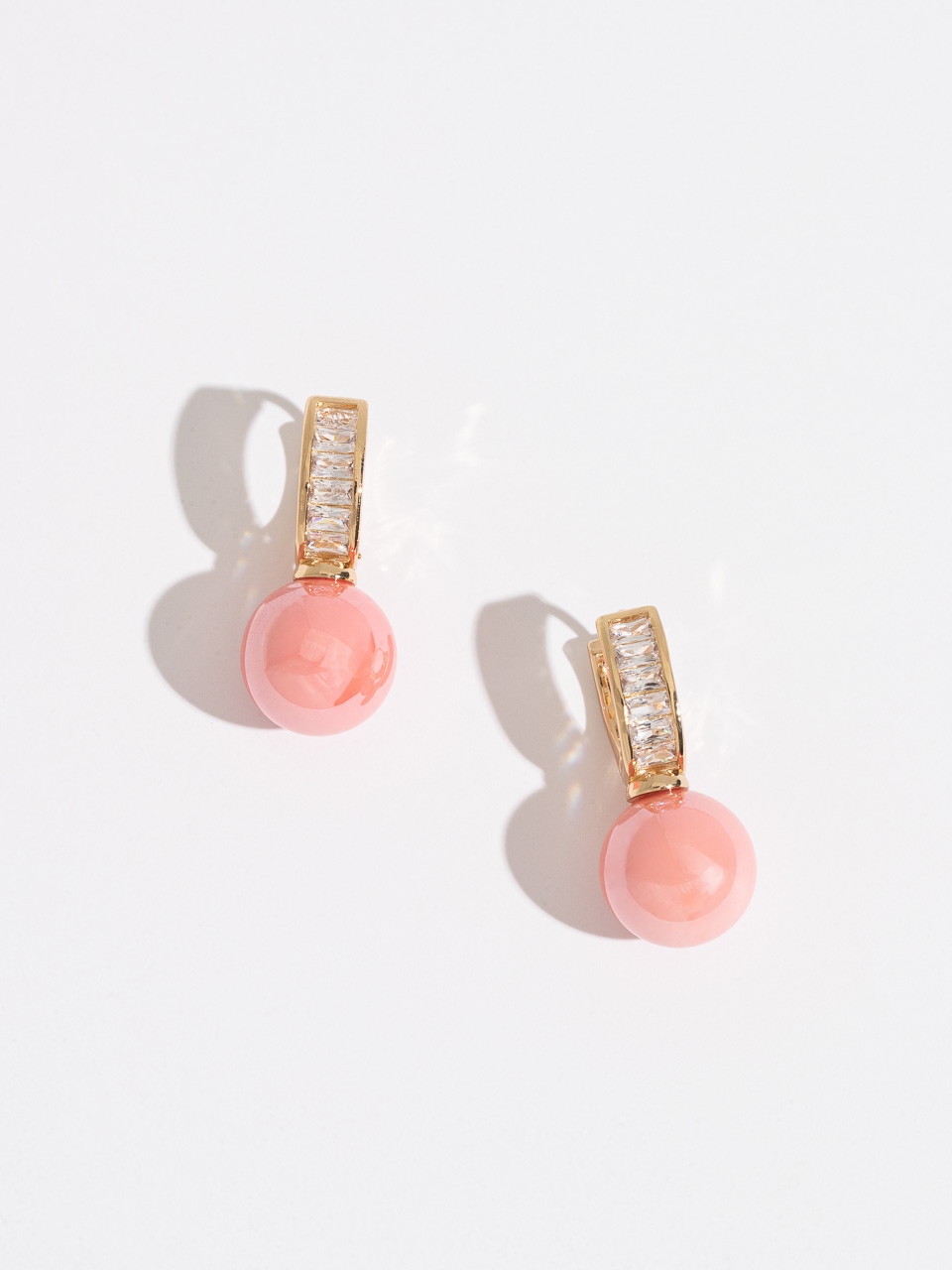 Small Gold Hoops with Coral Balls