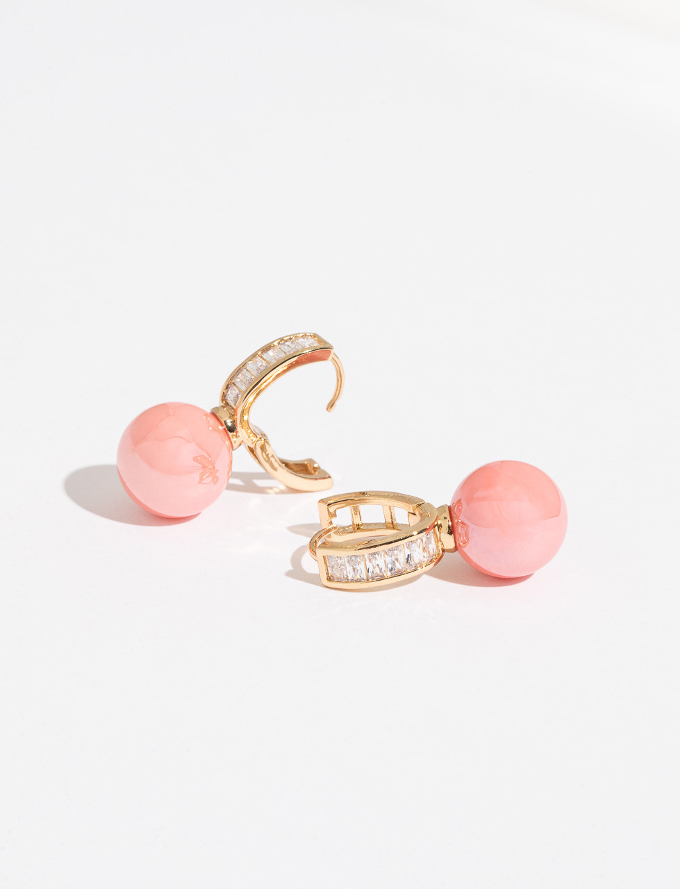 Small Gold Hoops with Coral Balls