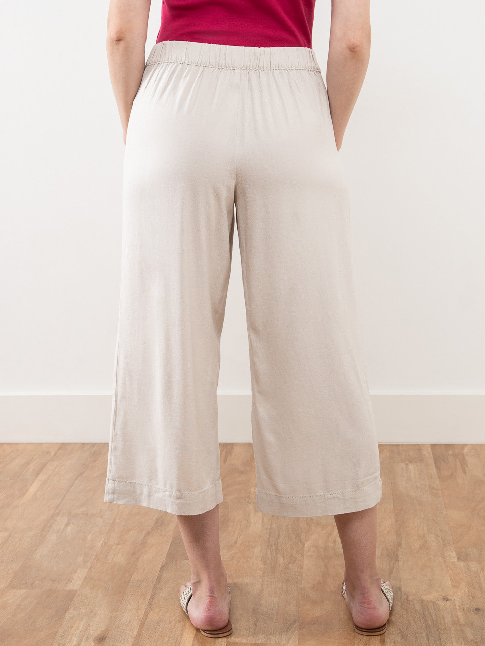 Tonia Linen-Blend Stone Wide Crop Pant